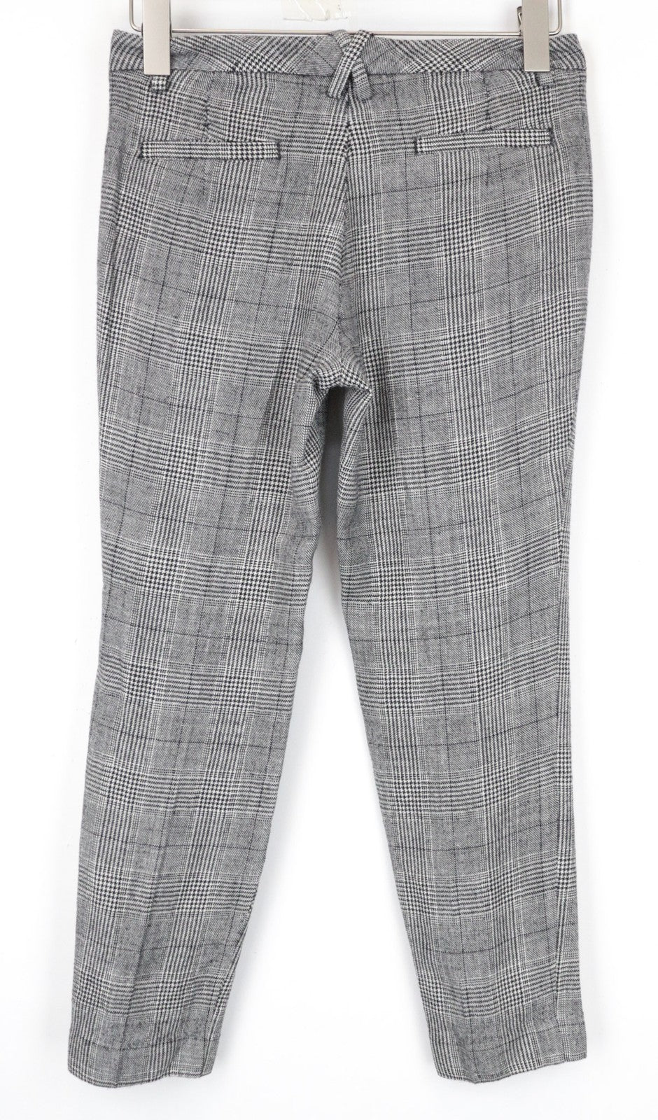 SUISTUDIO Women's Trousers UK10S Grey Glen Check Slim Wool Silk Linen Blend