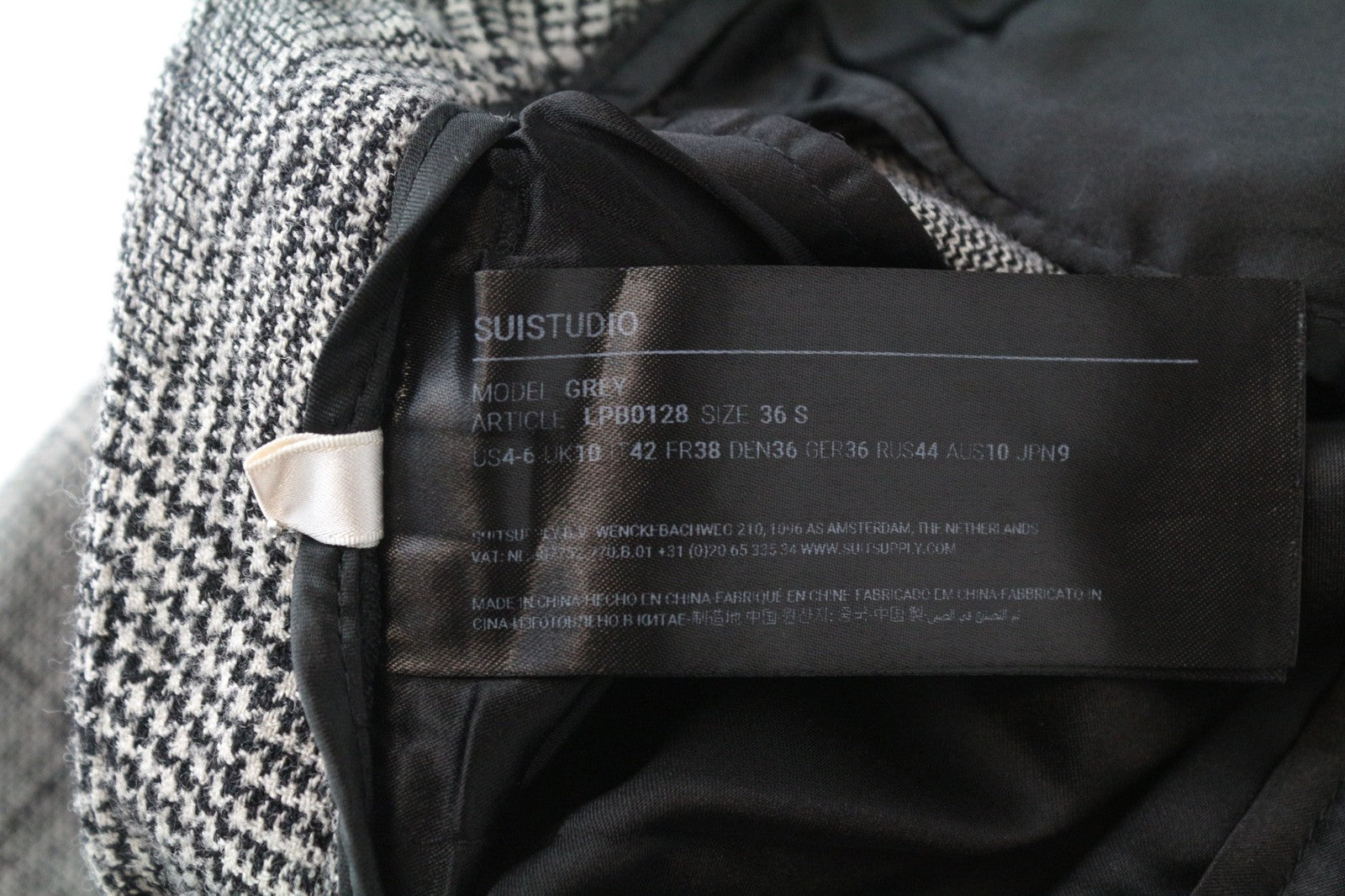 SUISTUDIO Women's Trousers UK10S Grey Glen Check Slim Wool Silk Linen Blend