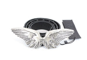 REPLAY Men's Belt 95 cm Black Leather Studded with Turquoise Wing Buckle