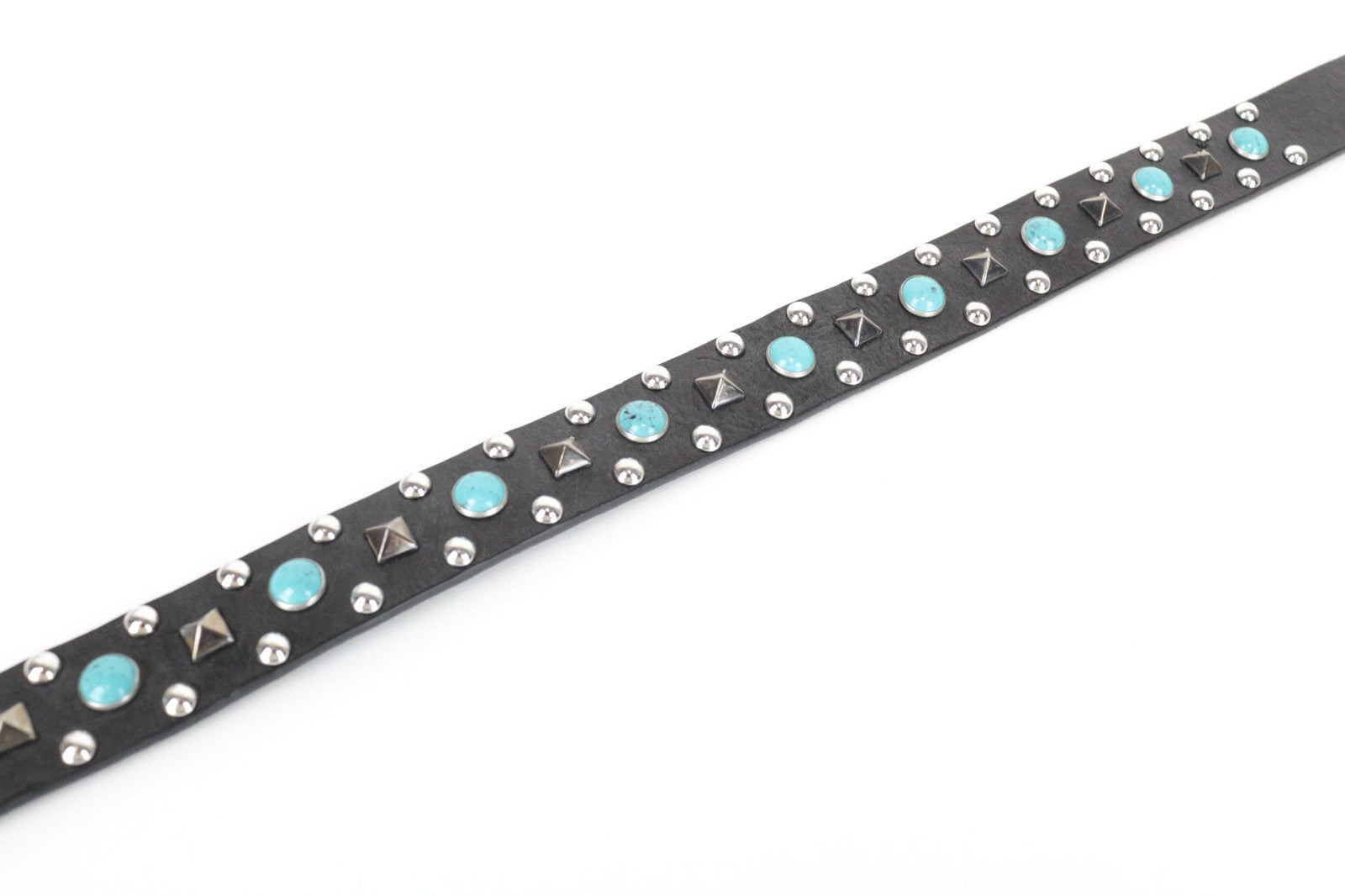 REPLAY Men's Belt 95 cm Black Leather Studded with Turquoise Wing Buckle