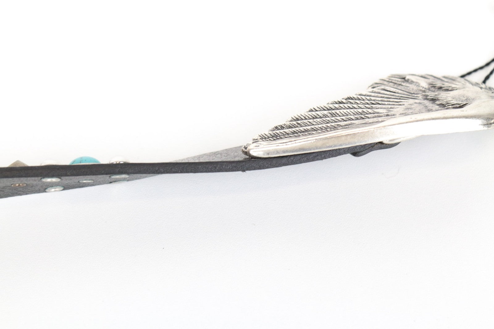 REPLAY Men's Belt 95 cm Black Leather Studded with Turquoise Wing Buckle