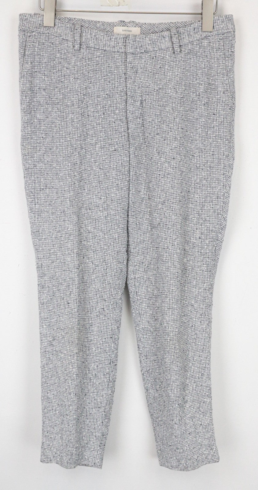 SUISTUDIO Women's Trousers UK14S Grey Slim Houndstooth Linen Blend Classic Fit