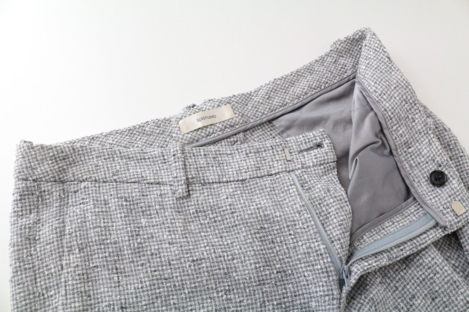 SUISTUDIO Women's Trousers UK14S Grey Slim Houndstooth Linen Blend Classic Fit