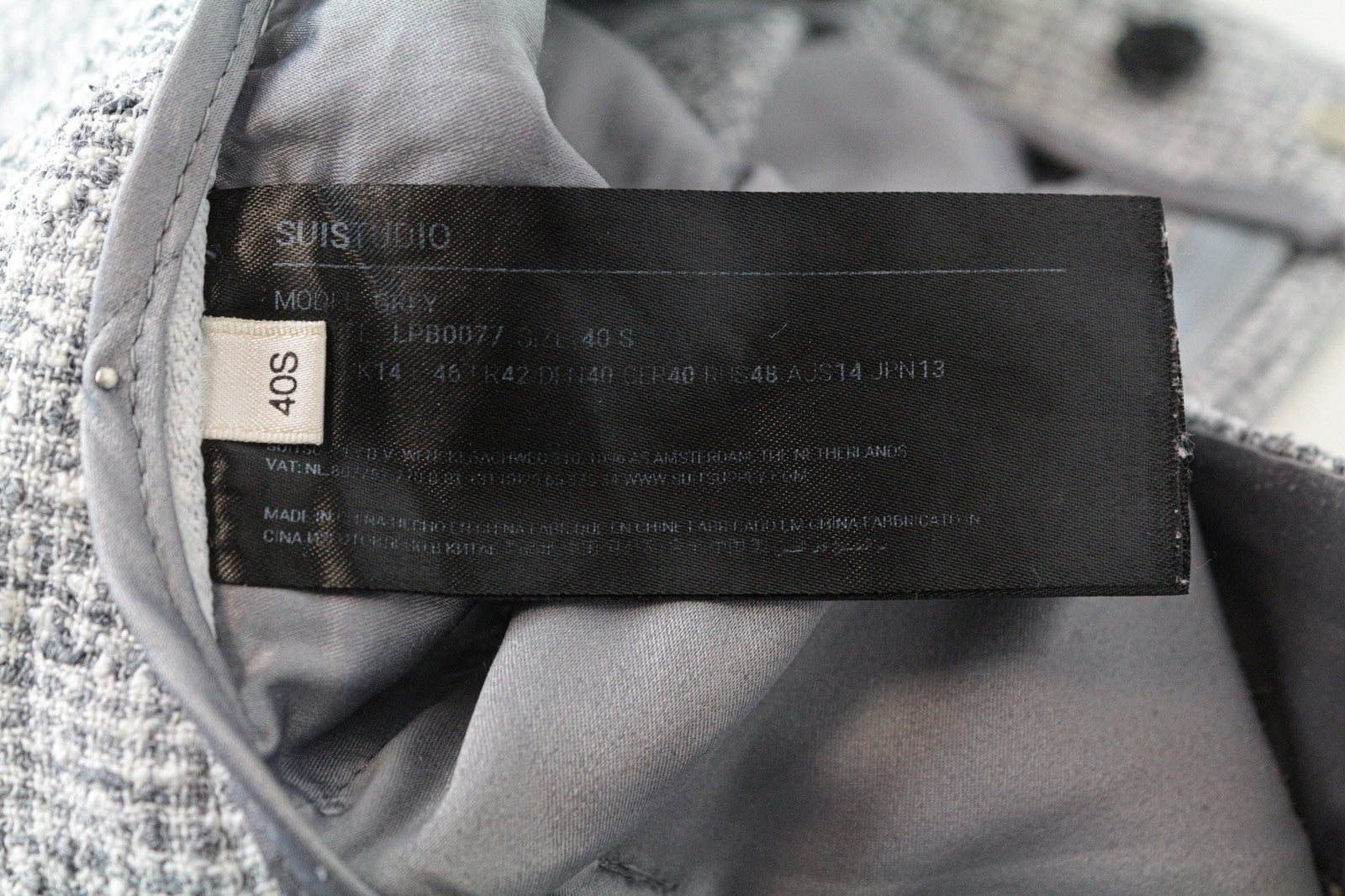 SUISTUDIO Women's Trousers UK14S Grey Slim Houndstooth Linen Blend Classic Fit