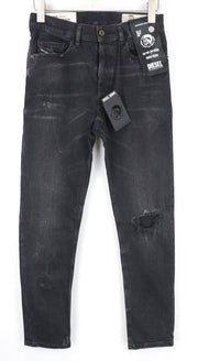 DIESEL D-Eetar 069DV Men's Jeans W27/L32 Black Ripped Taper Fit Stretch Cotton