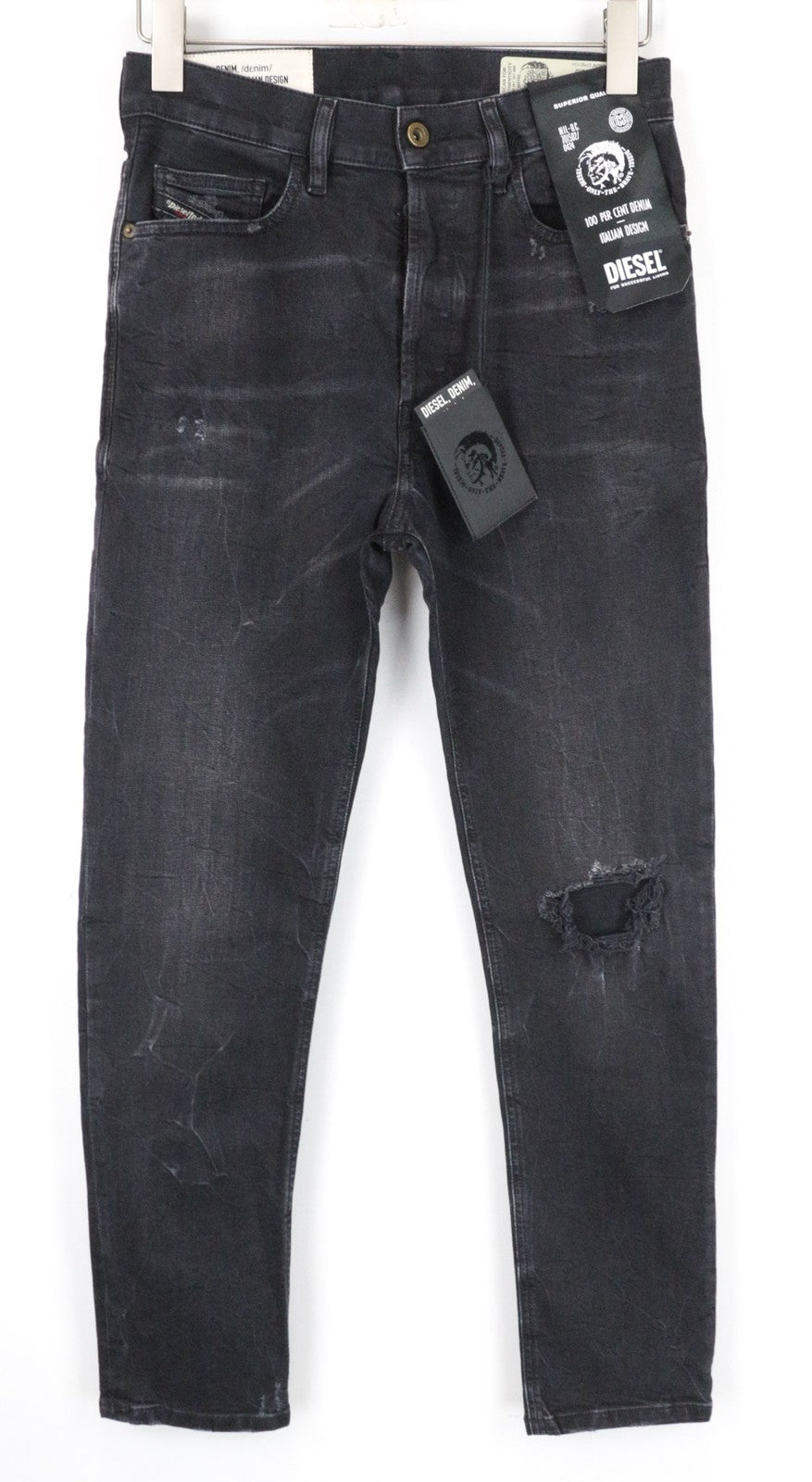 DIESEL D-Eetar 069DV Men's Jeans W27/L32 Black Ripped Taper Fit Stretch Cotton