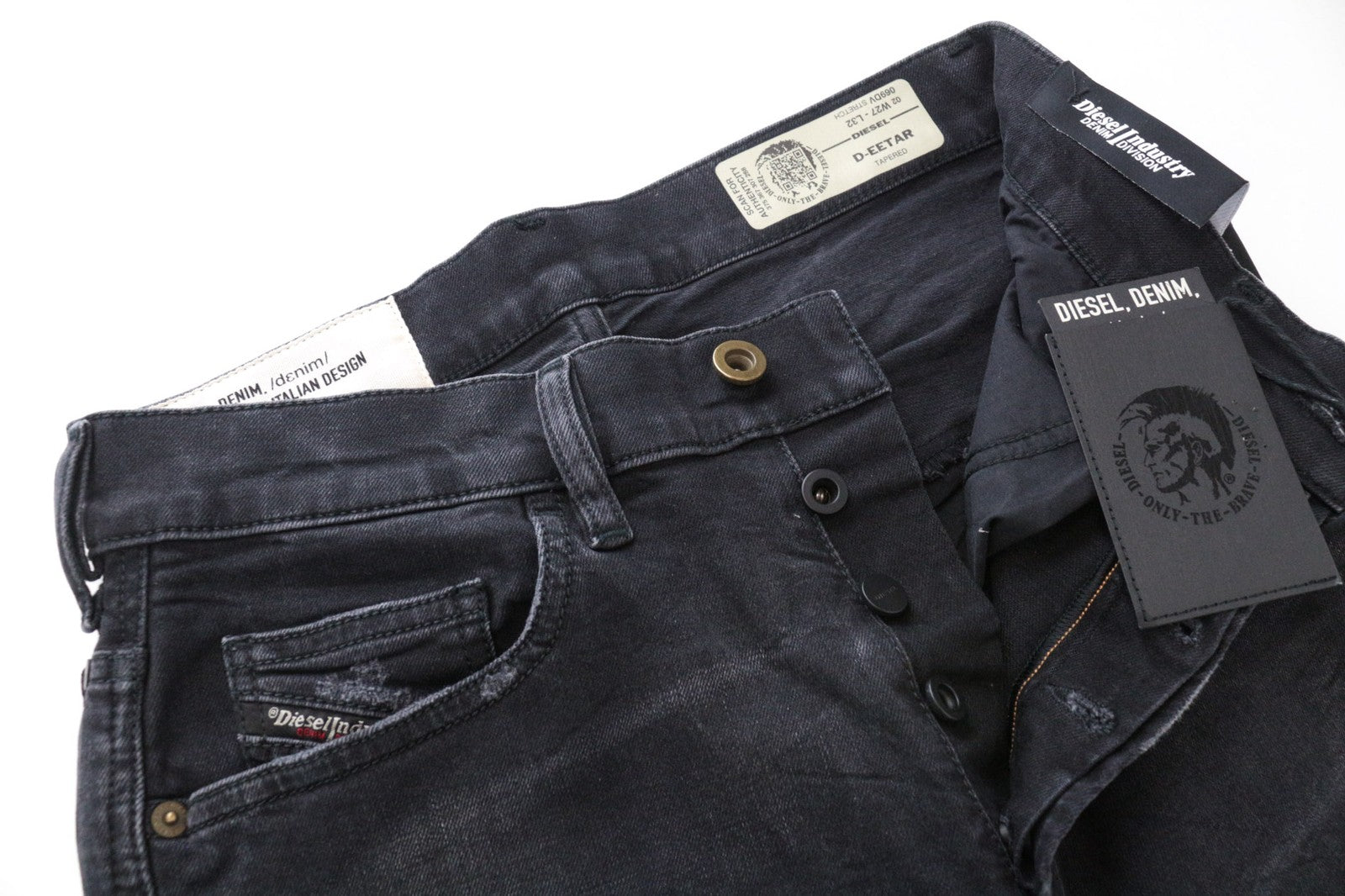 DIESEL D-Eetar 069DV Men's Jeans W27/L32 Black Ripped Taper Fit Stretch Cotton