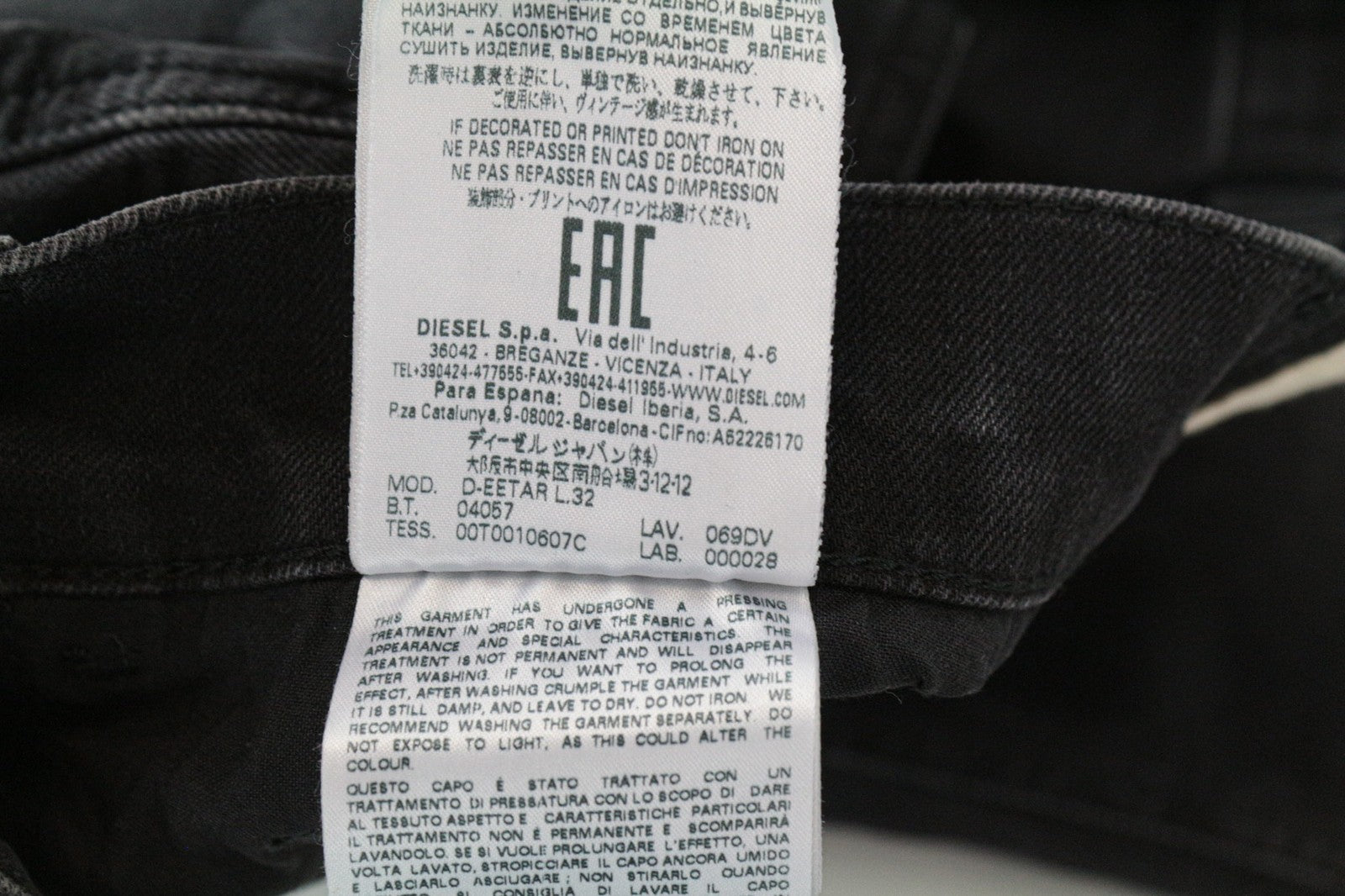 DIESEL D-Eetar 069DV Men's Jeans W27/L32 Black Ripped Taper Fit Stretch Cotton