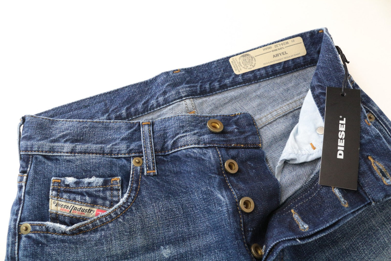 DIESEL Aryel 080AH Women's Jeans W24/L32 Straight Ripped Blue Pure Cotton