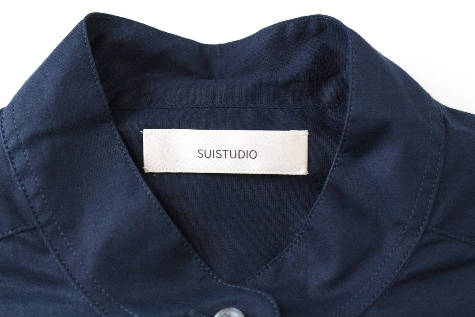 SUISTUDIO Women's Shirt 34R Navy Linen Blend Ruffled Sleeve Cotton Blouse