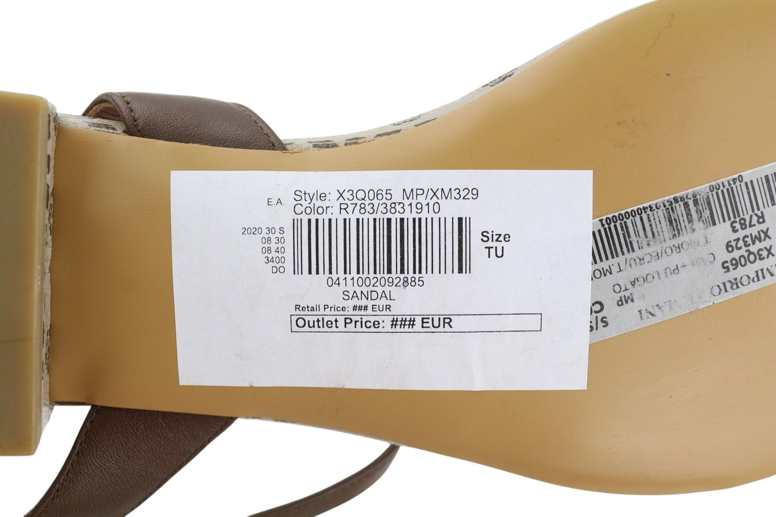 EMPORIO ARMANI X3Q065 Women Sandals EU37 Brown Leather Flats Logo Print RRP€212