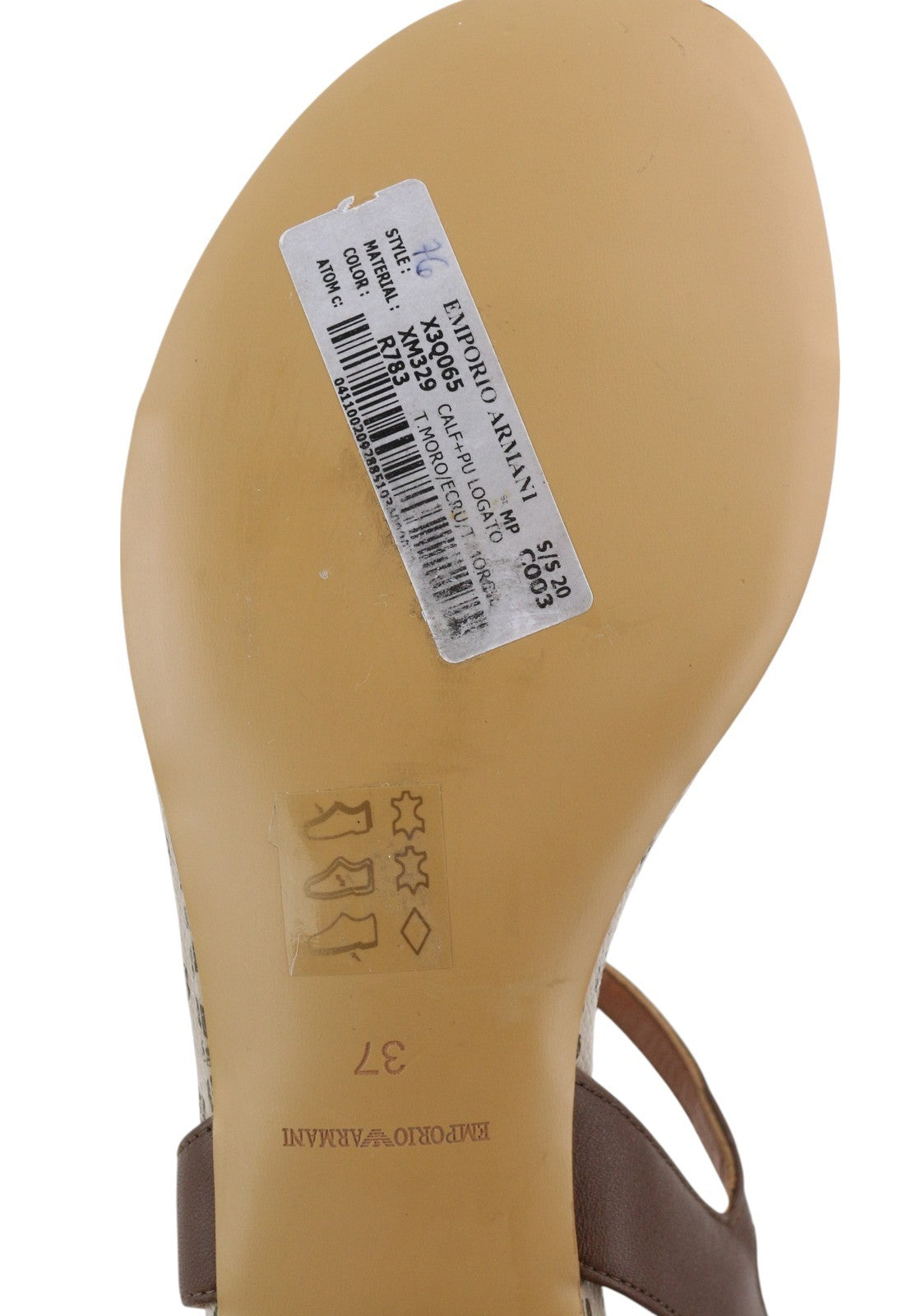 EMPORIO ARMANI X3Q065 Women Sandals EU37 Brown Leather Flats Logo Print RRP€212