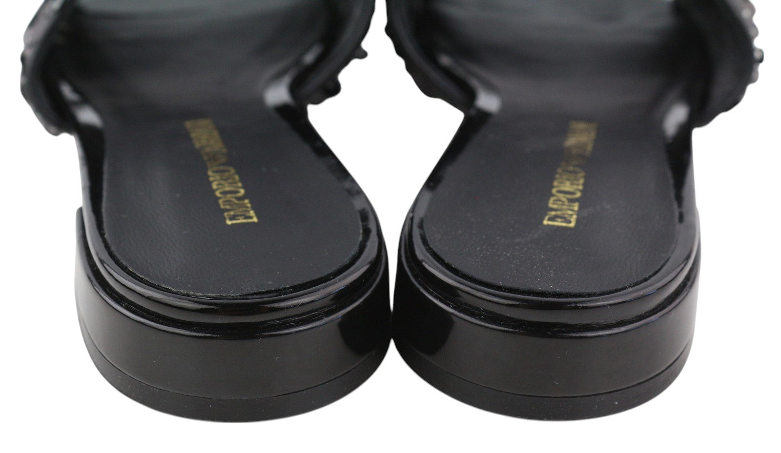 EMPORIO ARMANI X3P699 Women Flats EU37 Black Shiny Sequin Slip Open Toe RRP€262