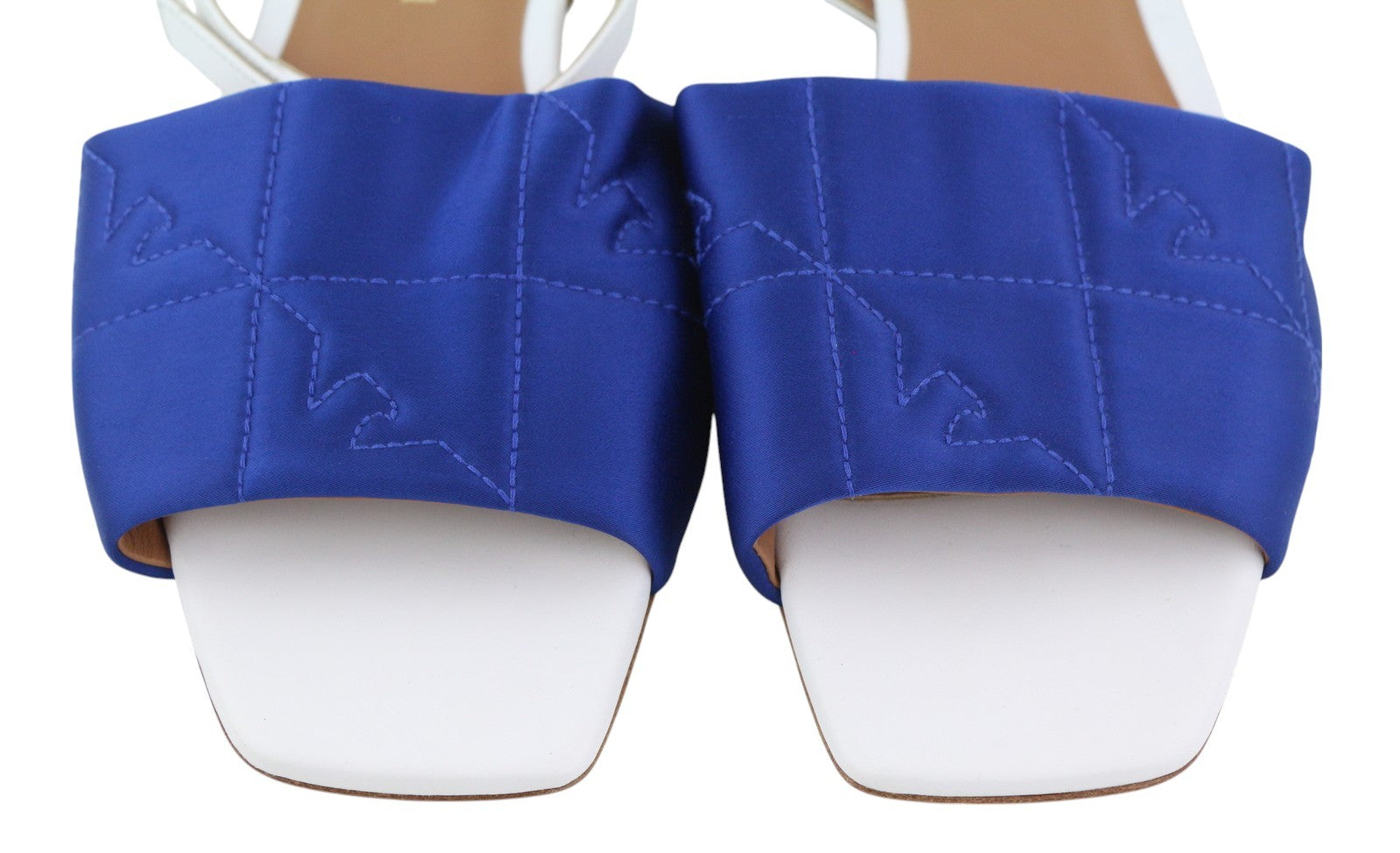 EMPORIO ARMANI Women Sandals EU37 Leather Flats Square Toe Quilted Buckle Light