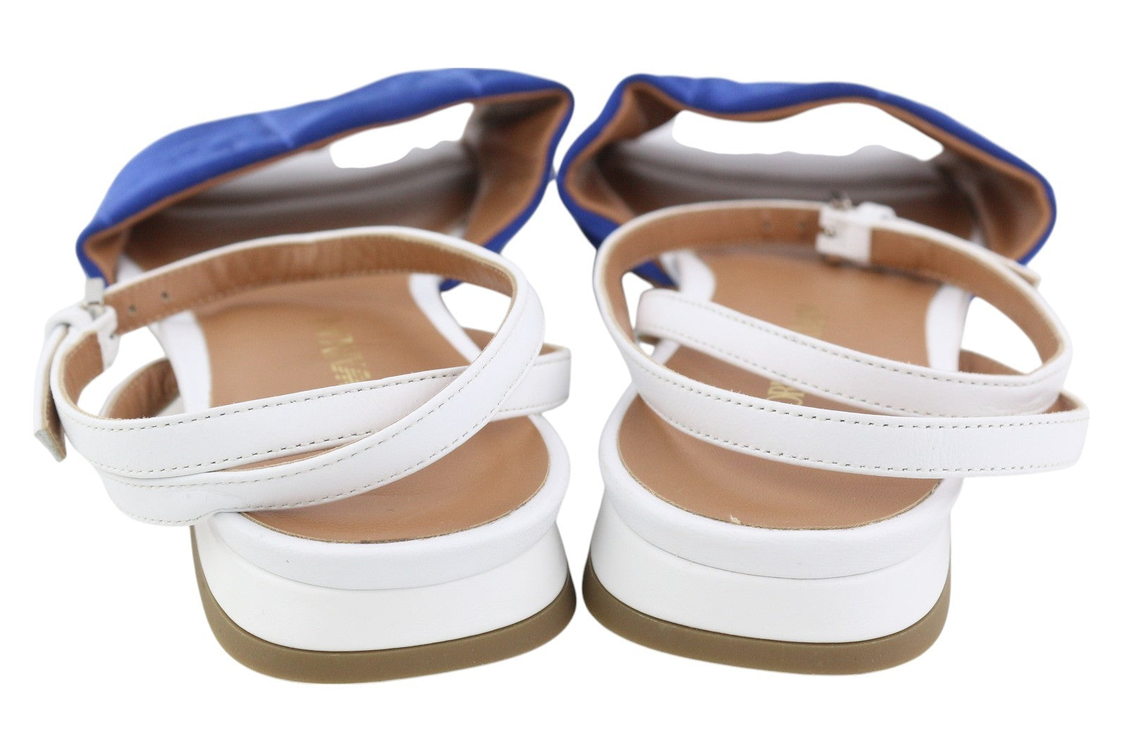 EMPORIO ARMANI Women Sandals EU37 Leather Flats Square Toe Quilted Buckle Light