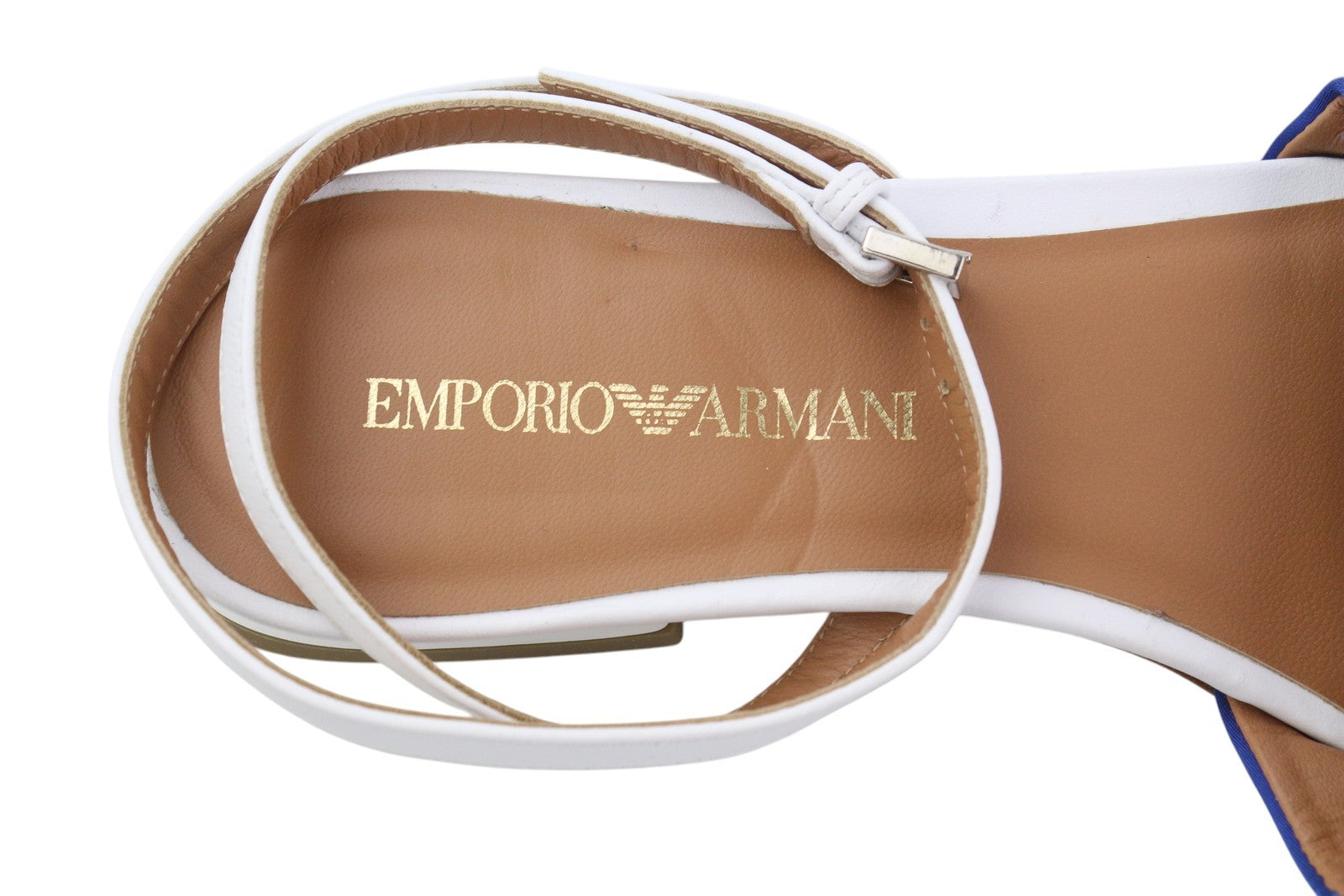 EMPORIO ARMANI Women Sandals EU37 Leather Flats Square Toe Quilted Buckle Light
