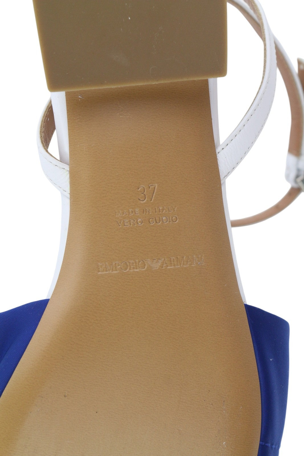 EMPORIO ARMANI Women Sandals EU37 Leather Flats Square Toe Quilted Buckle Light