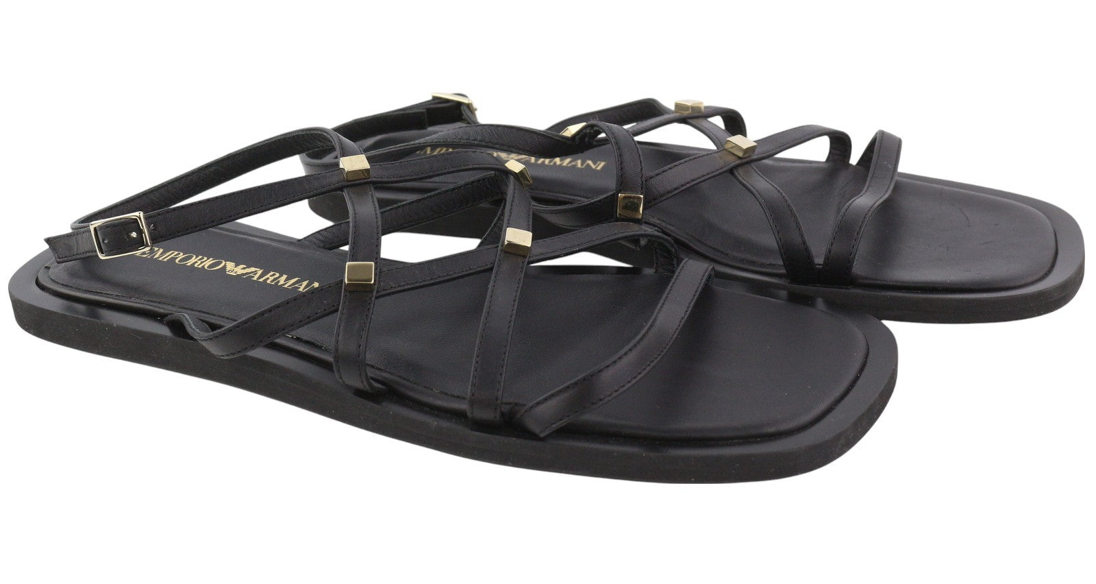 EMPORIO ARMANI X3P718 Women Sandals EU37 Black Leather Strapless Flats Casual
