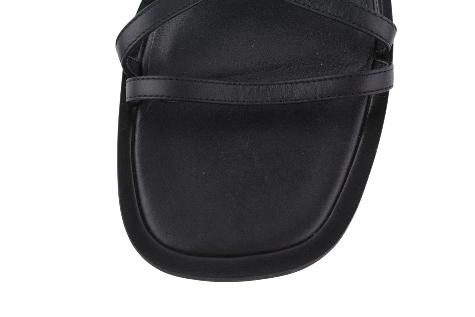 EMPORIO ARMANI X3P718 Women Sandals EU37 Black Leather Strapless Flats Casual