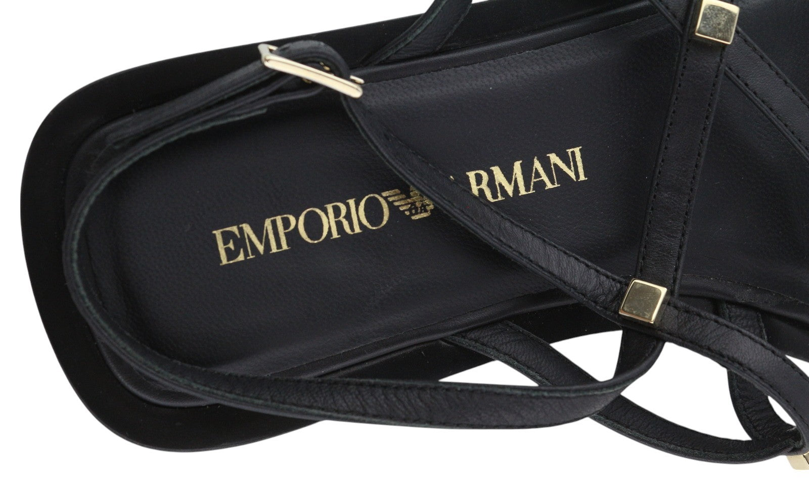EMPORIO ARMANI X3P718 Women Sandals EU37 Black Leather Strapless Flats Casual