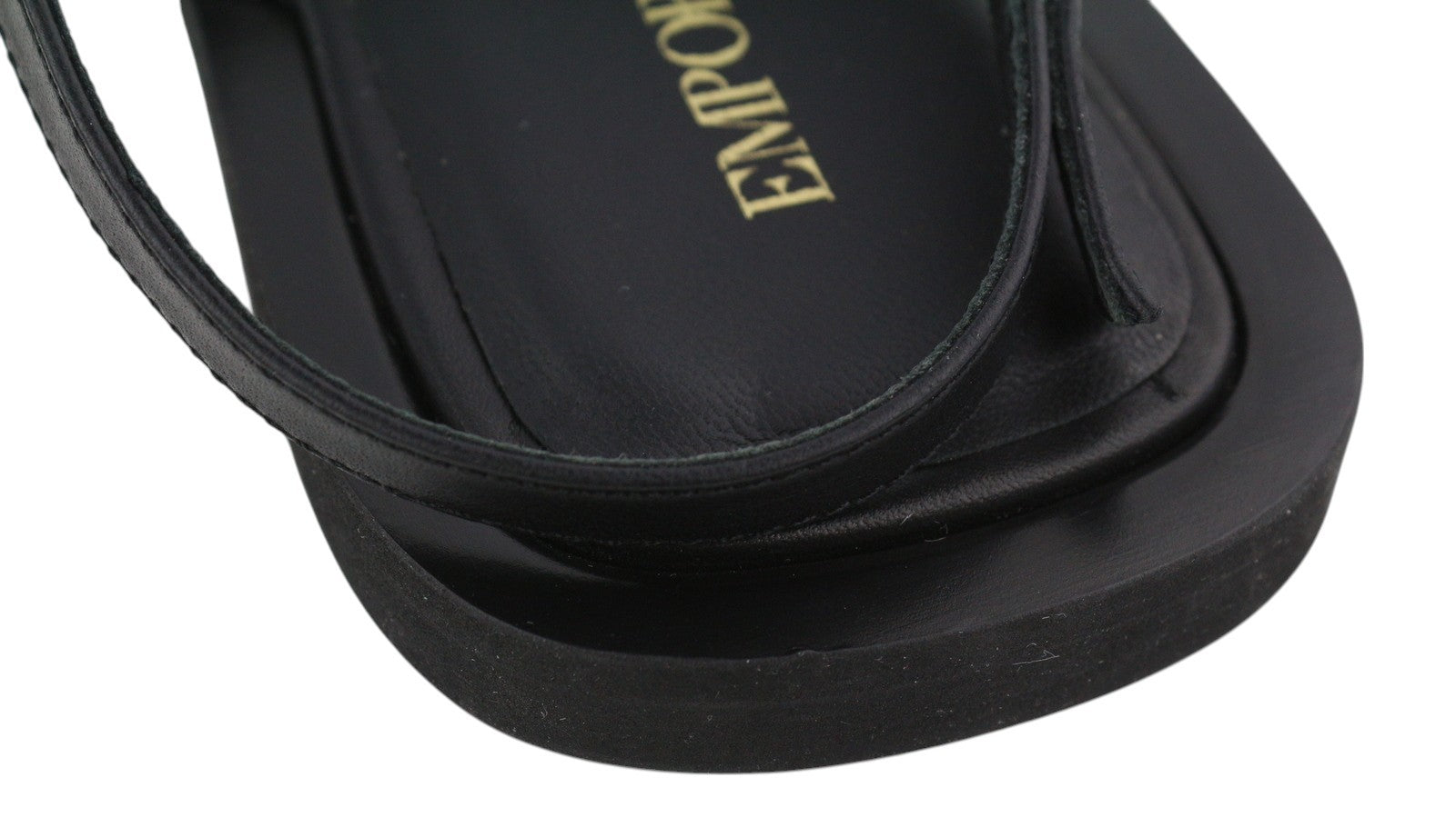 EMPORIO ARMANI X3P718 Women Sandals EU37 Black Leather Strapless Flats Casual