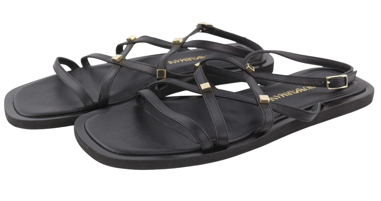 EMPORIO ARMANI X3P718 Women Sandals EU37 Black Leather Strapless Flats Casual