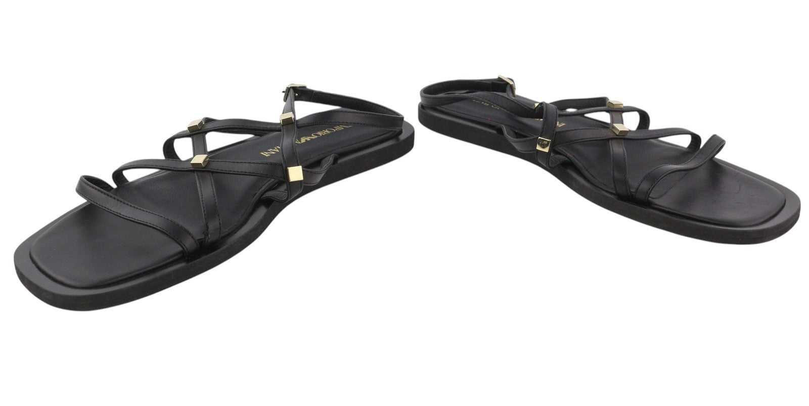 EMPORIO ARMANI X3P718 Women Sandals EU37 Black Leather Strapless Flats Casual