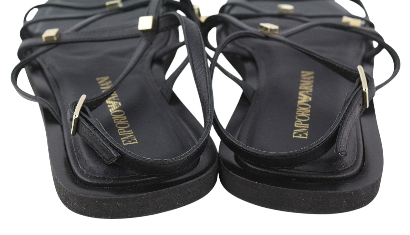 EMPORIO ARMANI X3P718 Women Sandals EU37 Black Leather Strapless Flats Casual