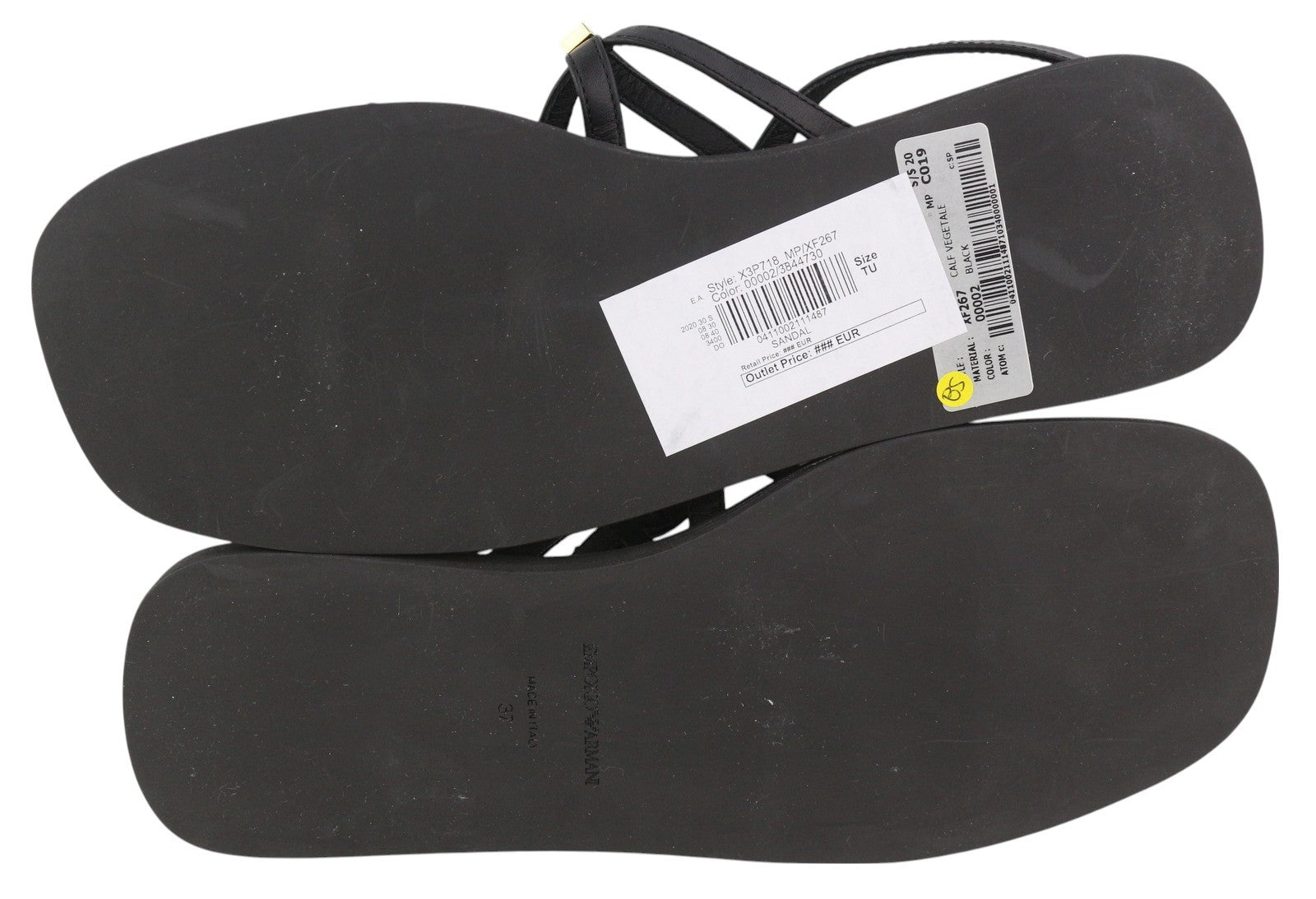 EMPORIO ARMANI X3P718 Women Sandals EU37 Black Leather Strapless Flats Casual