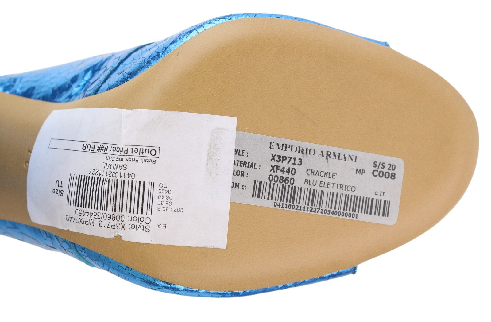 EMPORIO ARMANI X3P713 Women Sandals EU37 Blue Shiny Leather Mule Slip On RRP€299