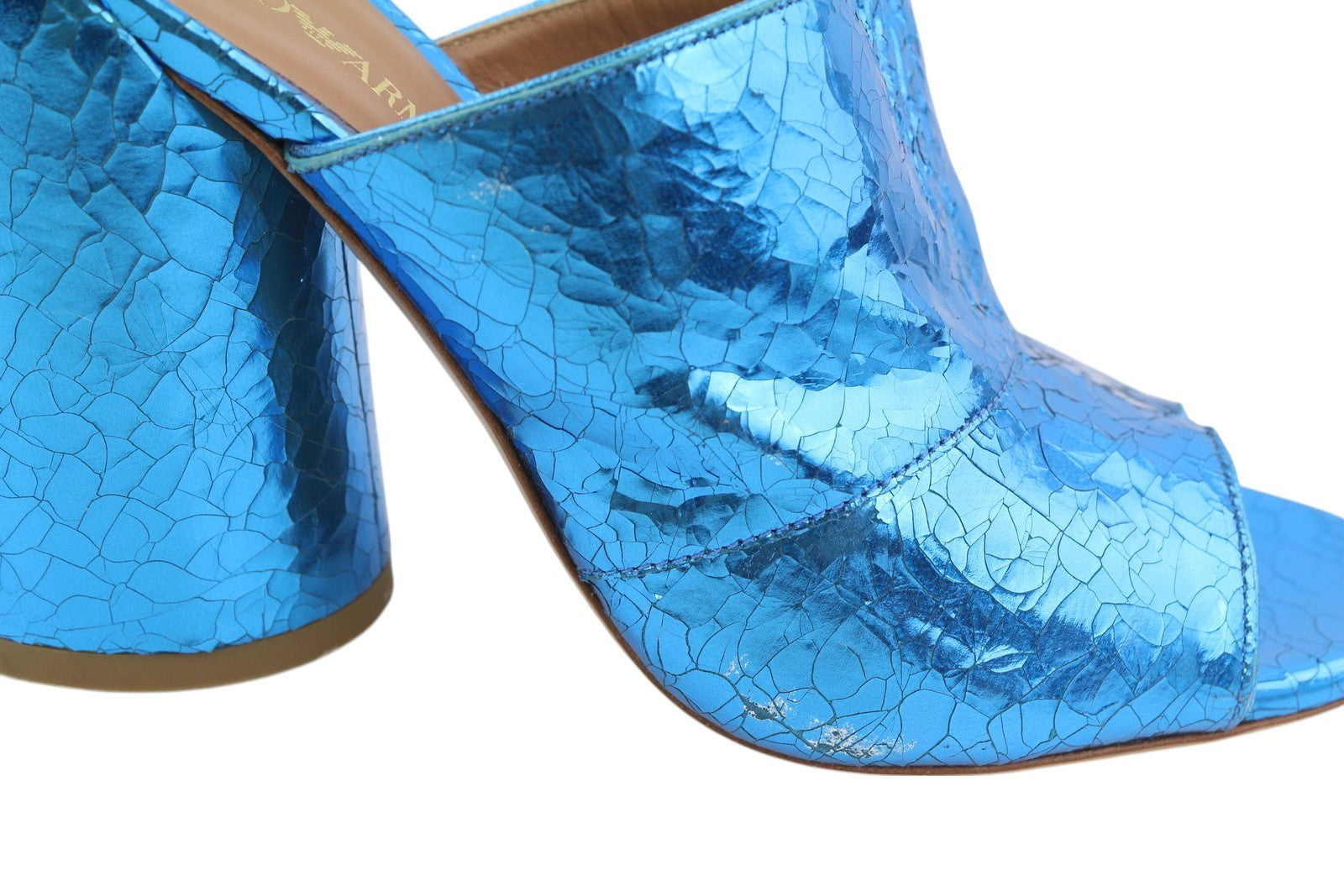 EMPORIO ARMANI X3P713 Women Sandals EU37 Blue Shiny Leather Mule Slip On RRP€299