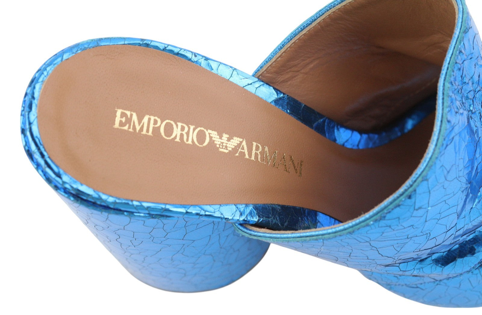 EMPORIO ARMANI X3P713 Women Sandals EU37 Blue Shiny Leather Mule Slip On RRP€299