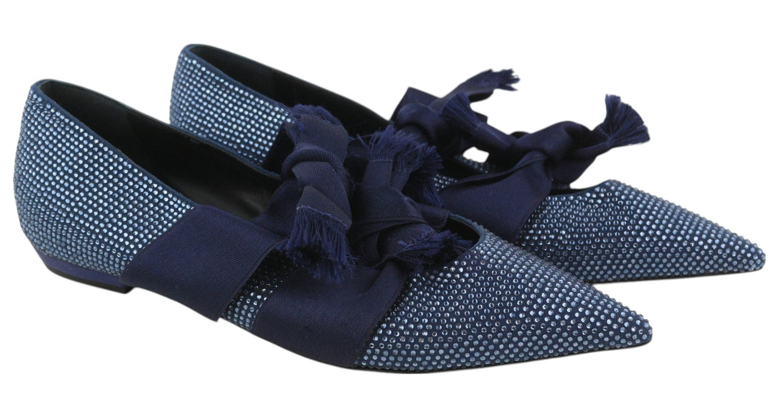 EMPORIO ARMANI Women Flats EU37 Blue Rhinestones Pointed Toe Ballerina Straps