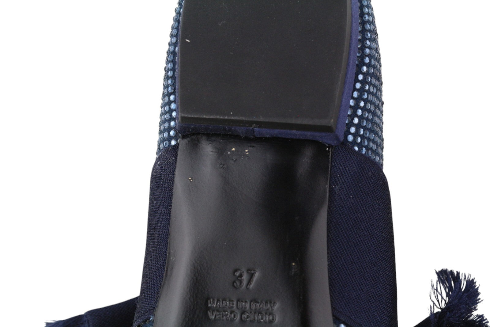 EMPORIO ARMANI Women Flats EU37 Blue Rhinestones Pointed Toe Ballerina Straps