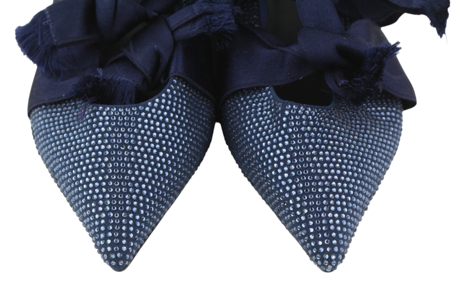 EMPORIO ARMANI Women Flats EU37 Blue Rhinestones Pointed Toe Ballerina Straps