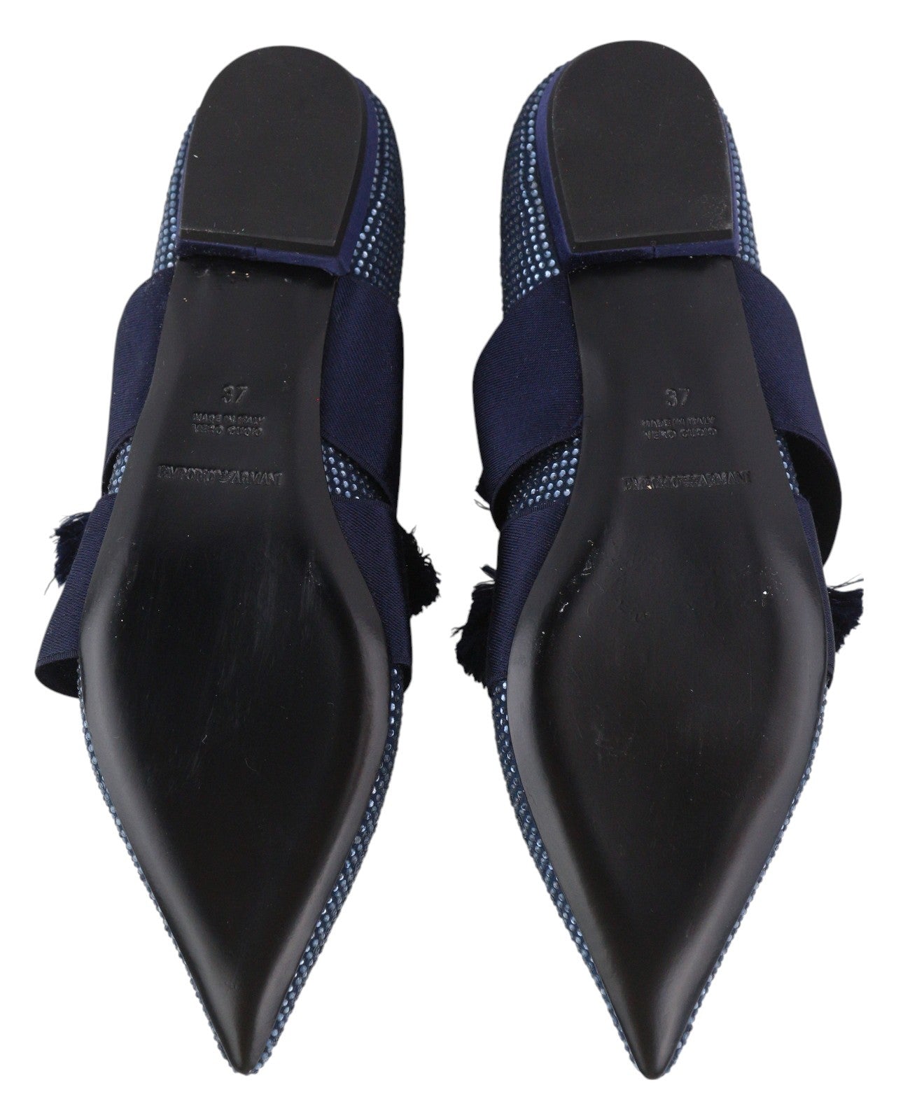 EMPORIO ARMANI Women Flats EU37 Blue Rhinestones Pointed Toe Ballerina Straps