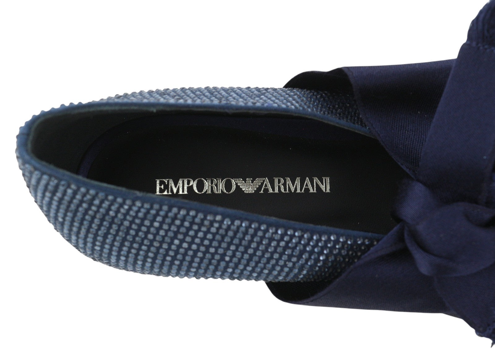 EMPORIO ARMANI Women Flats EU37 Blue Rhinestones Pointed Toe Ballerina Straps