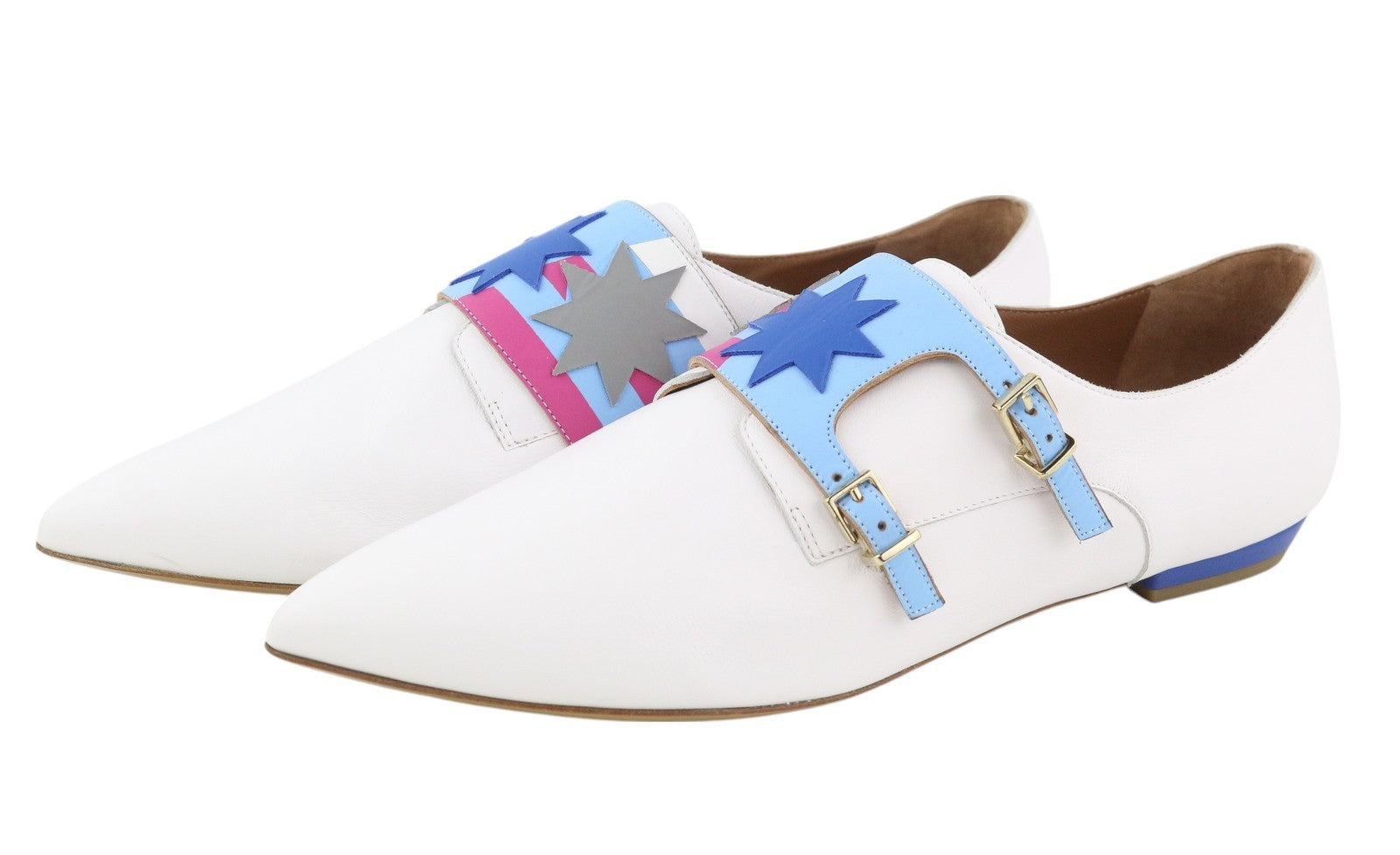 EMPORIO ARMANI X3L038 Women Shoes EU37 White Leather Double Monk Strap Pointed