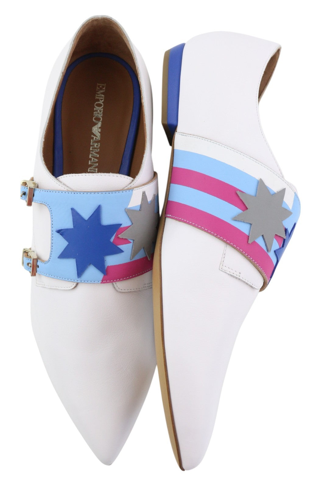 EMPORIO ARMANI X3L038 Women Shoes EU37 White Leather Double Monk Strap Pointed