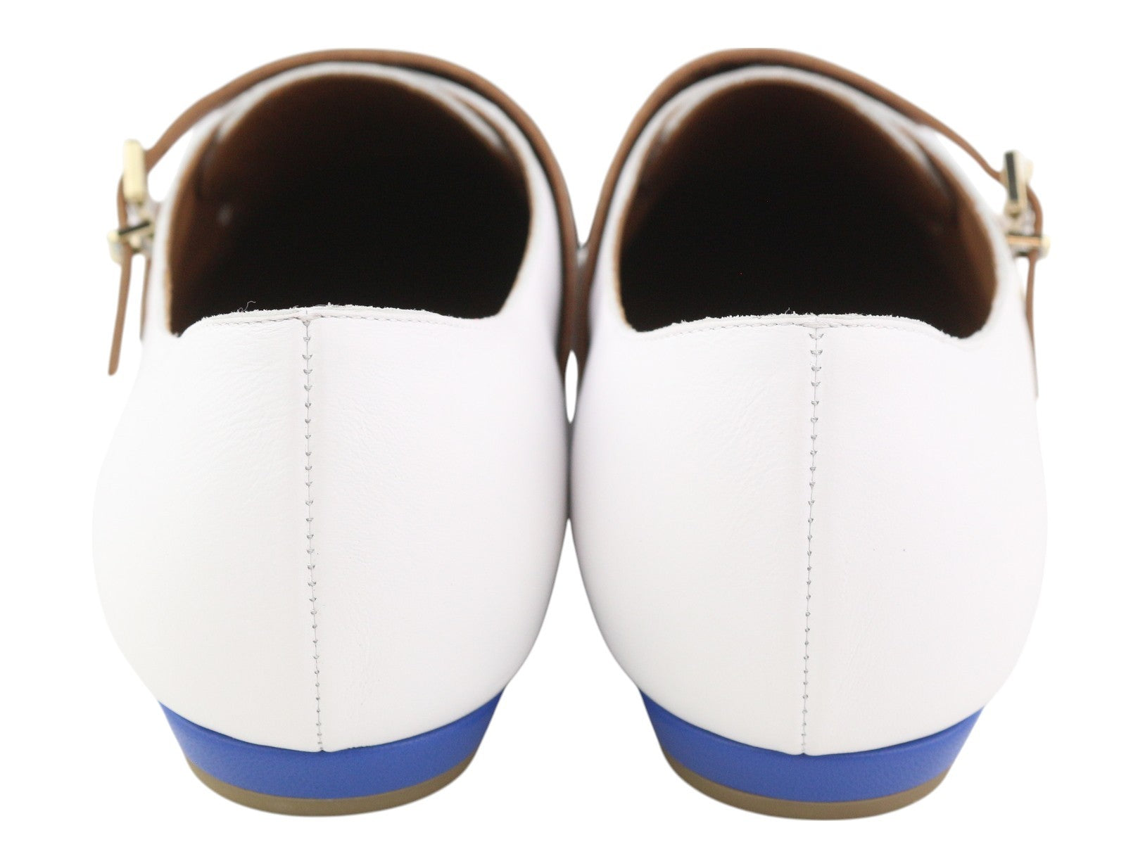 EMPORIO ARMANI X3L038 Women Shoes EU37 White Leather Double Monk Strap Pointed