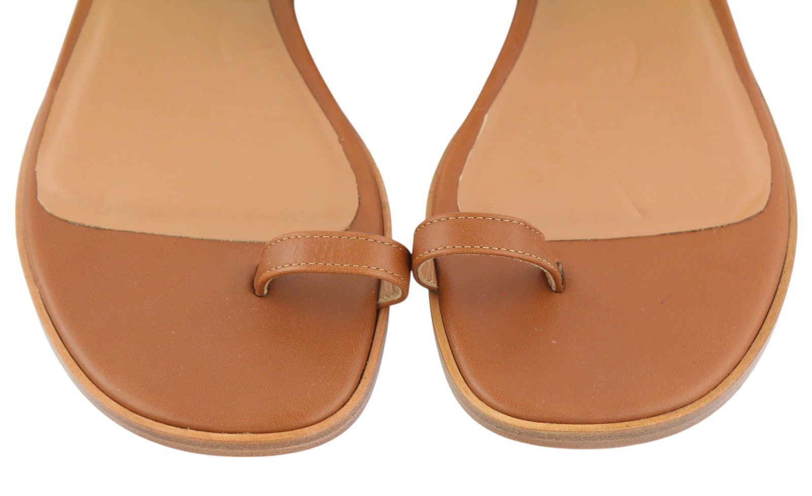 EMPORIO ARMANI X3Q070 Women Flats EU37 Brown Leather Sandals Gold Tone Details