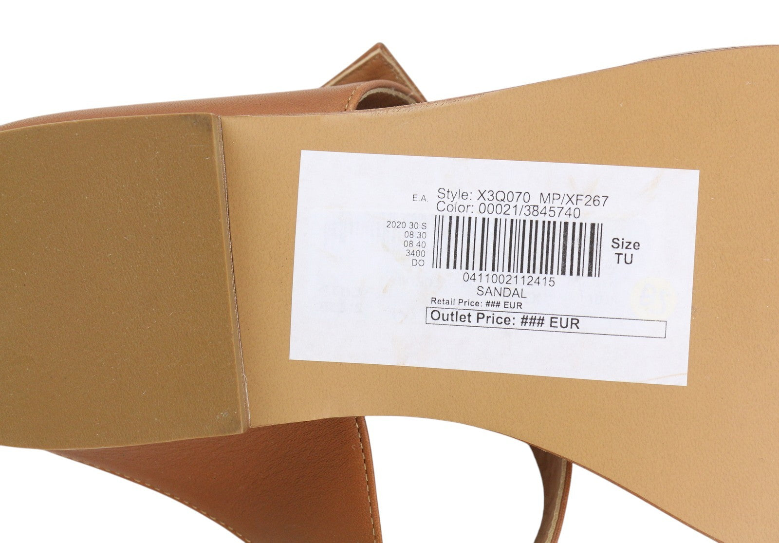 EMPORIO ARMANI X3Q070 Women Flats EU37 Brown Leather Sandals Gold Tone Details