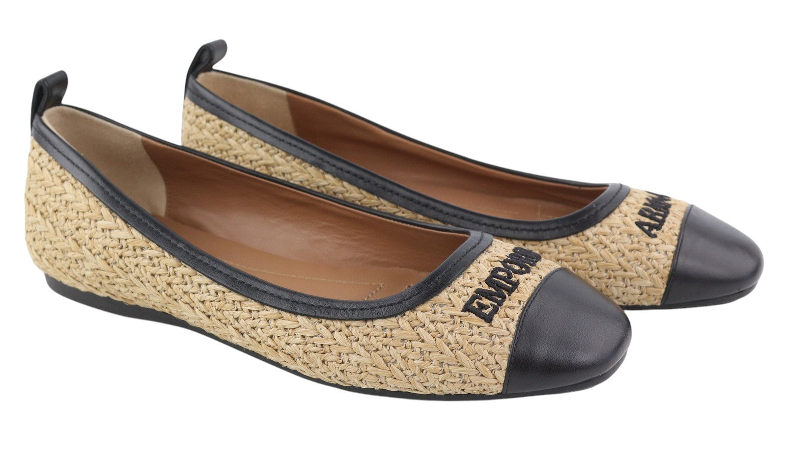 EMPORIO ARMANI Women Flats EU37 Brown Ballerina Pumps Almond Toe Logo RRP€279