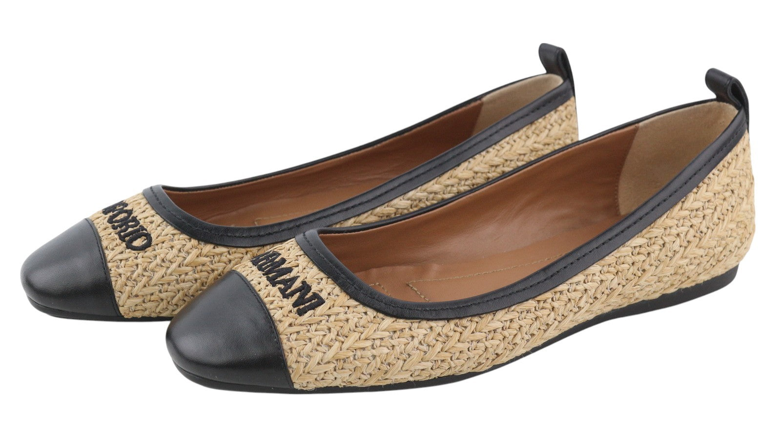 EMPORIO ARMANI Women Flats EU37 Brown Ballerina Pumps Almond Toe Logo RRP€279
