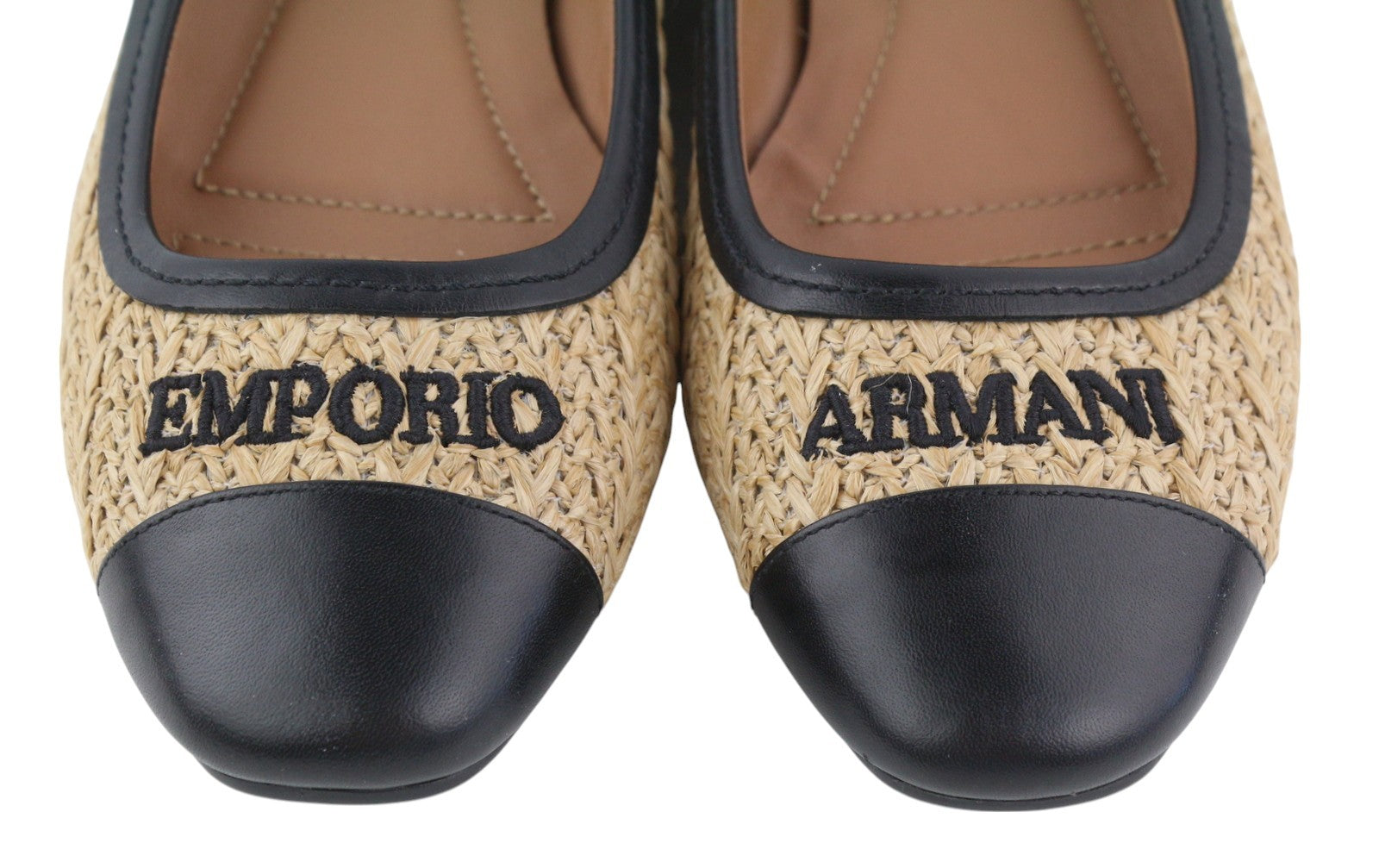EMPORIO ARMANI Women Flats EU37 Brown Ballerina Pumps Almond Toe Logo RRP€279