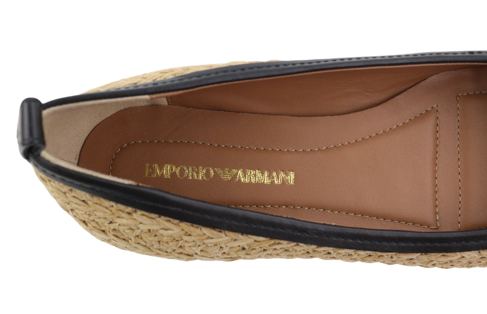 EMPORIO ARMANI Women Flats EU37 Brown Ballerina Pumps Almond Toe Logo RRP€279