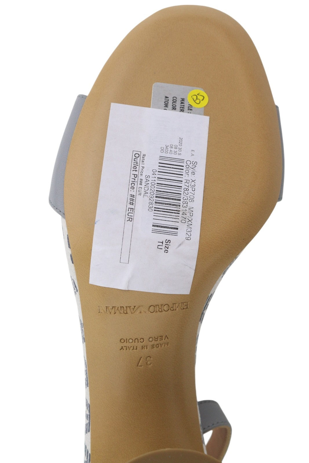 EMPORIO ARMANI X3P708 Women Heels EU37 Grey Leather Logo Print Sandals RRP€199