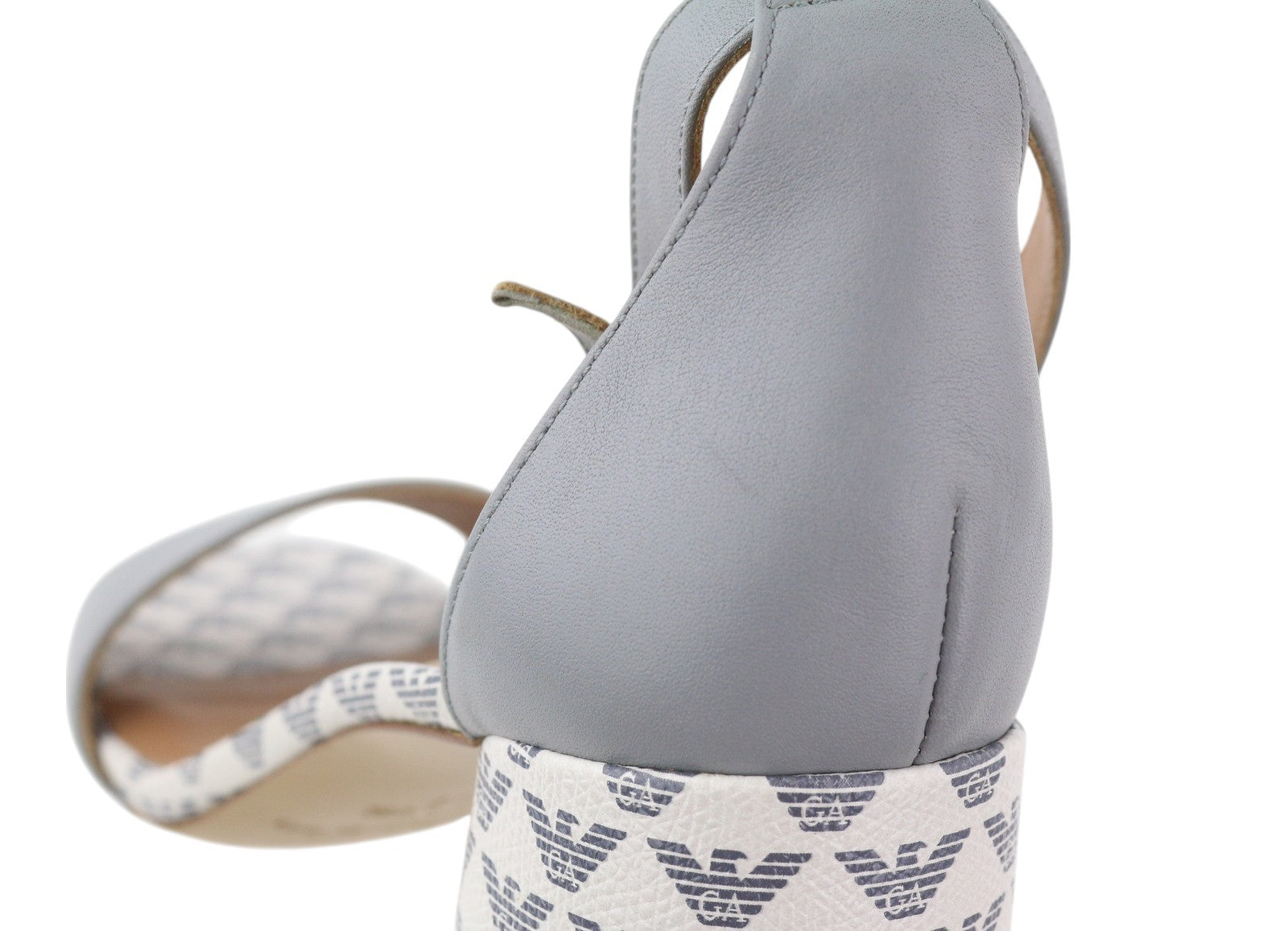 EMPORIO ARMANI X3P708 Women Heels EU37 Grey Leather Logo Print Sandals RRP€199