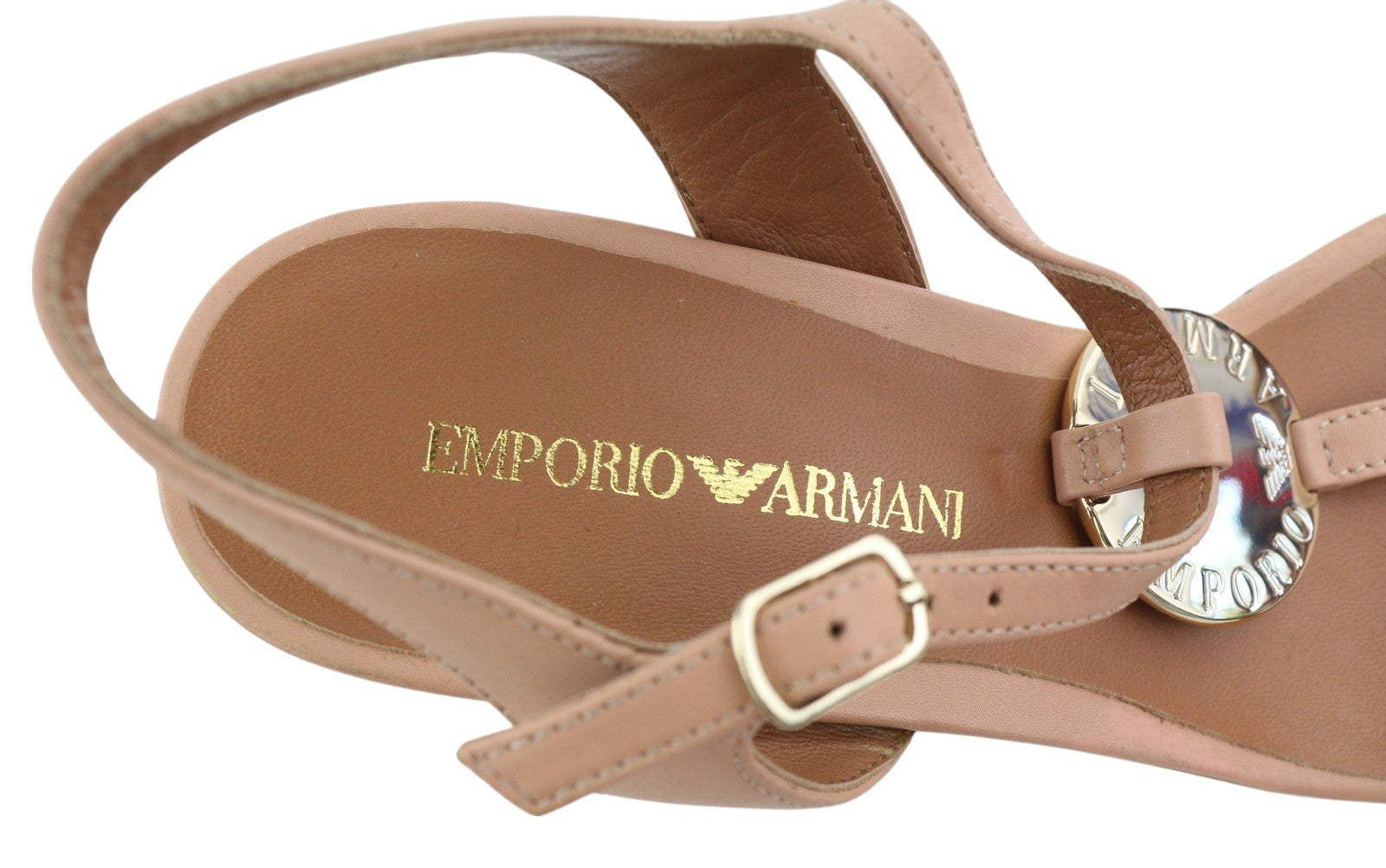 EMPORIO ARMANI X3U067 Women Sandals EU37 Light Pink Leather Wedge Heels RRP€219
