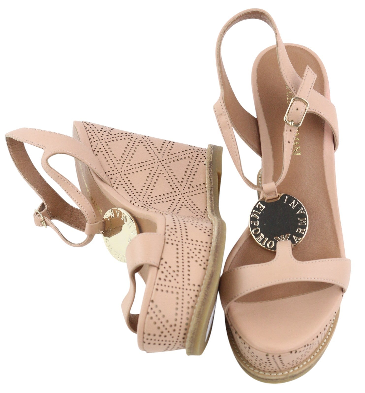 EMPORIO ARMANI X3U067 Women Sandals EU37 Light Pink Leather Wedge Heels RRP€219